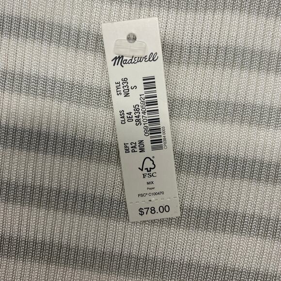 Madewell Sweater Womens S White Gray Viscose Short Sleeve Rib Tee Shirt NQ336 - Picture 5 of 10
